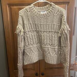 Old Navy Textured Fringe Pullover Sweater Boho Chunky Knit